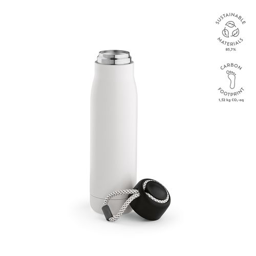 white Botella Lena; rInox, 570 ml. Doble pared, hermética. Asa de rPet