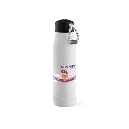 white Botella Lena; rInox, 570 ml. Doble pared, hermética. Asa de rPet