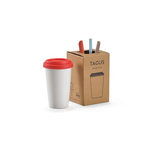 Vaso de viaje Tagus; cerámica, 330 ml. Doble pared, tapa silicona
