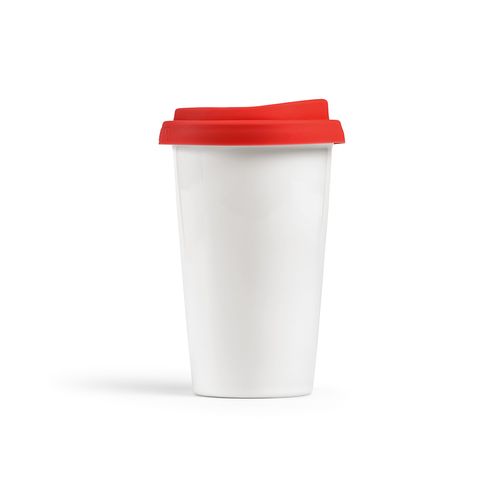 red Vaso de viaje Tagus; cerámica, 330 ml. Doble pared, tapa silicona