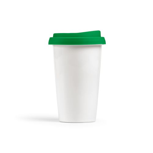 green Vaso de viaje Tagus; cerámica, 330 ml. Doble pared, tapa silicona