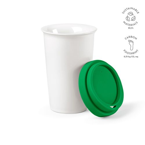 green Vaso de viaje Tagus; cerámica, 330 ml. Doble pared, tapa silicona