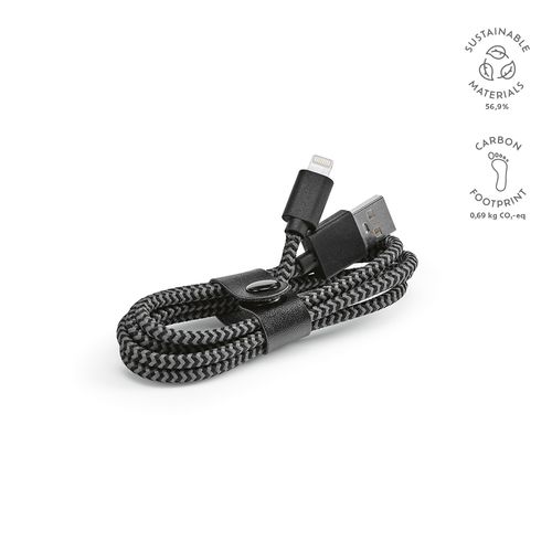 black Cable Bernoulli rPET. 1 m USB-A a Lightning