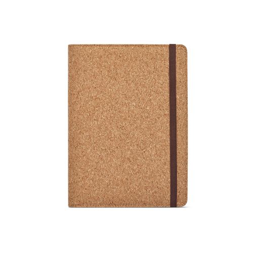 Carpeta Kafka A5 de corcho. Bloc con 64 hojas FSC; cierre de goma