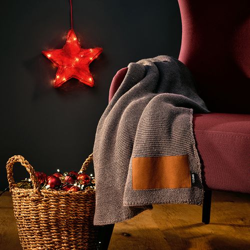 Plaid Mondrian en rPET et laine, patch personnalisable.