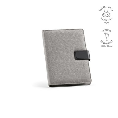 gris oscuro Carpeta Tolstoi A5 de rPET. Bloc con 64 hojas FSC y cierre rPU