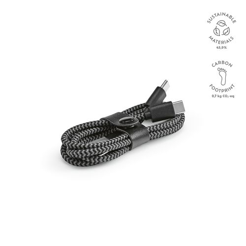 black Cable Koch de rPET de 1 m. USB-C a USB-C. Carga rápida
