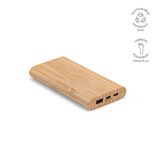 natural Batería externa de bambú Pythagoras, 10000 mAh, 15 W