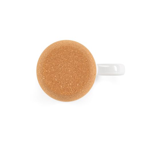 white Taza Ebro; cerámica, tapa y base de corcho, 380 ml. Sublimación