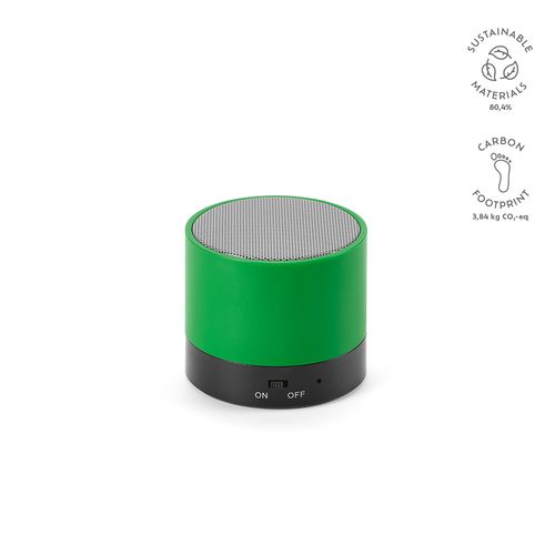 green Altavoz Gauss; rABS, 300 mAh. Autonomía hasta 1,5 horas. 3 W.