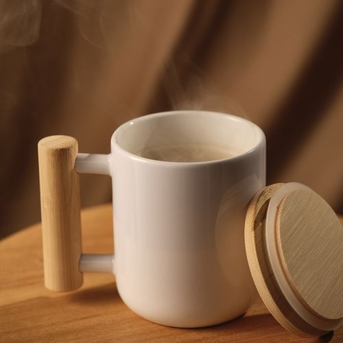 Tazza Douro 380ml in ceramica con coperchio e manico in bambù