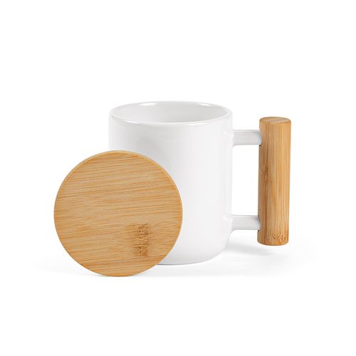 Tazza Douro 380ml in ceramica con coperchio e manico in bambù