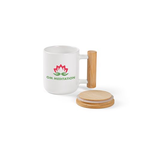 Tazza Douro 380ml in ceramica con coperchio e manico in bambù