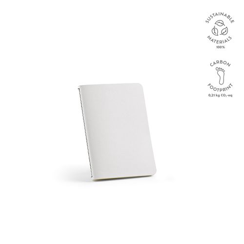 white Cuaderno Bronte A6 de tapa blanda de cartón reciclado.