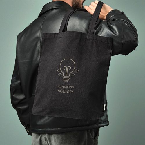 black Bolsa de compra Elbrus; rCotton de 220 gsm. Asas 65 cm y fuelle