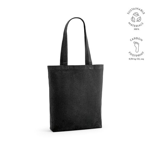 black Bolsa de compra Elbrus; rCotton de 220 gsm. Asas 65 cm y fuelle