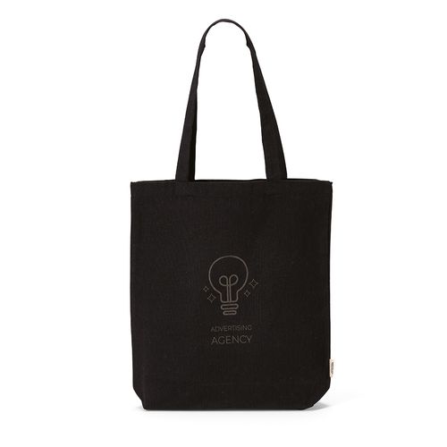 black Bolsa de compra Elbrus; rCotton de 220 gsm. Asas 65 cm y fuelle