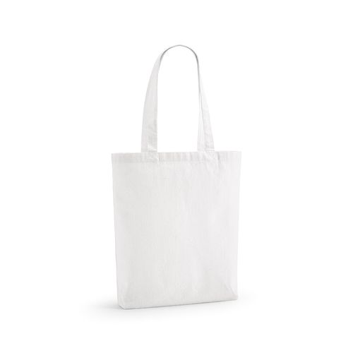 white Bolsa de compra Elbrus; rCotton de 220 gsm. Asas 65 cm y fuelle
