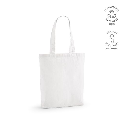 white Bolsa de compra Elbrus; rCotton de 220 gsm. Asas 65 cm y fuelle