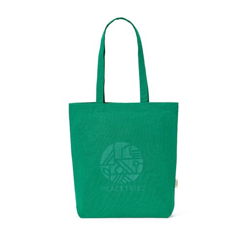 green Bolsa de compra Elbrus; rCotton de 220 gsm. Asas 65 cm y fuelle