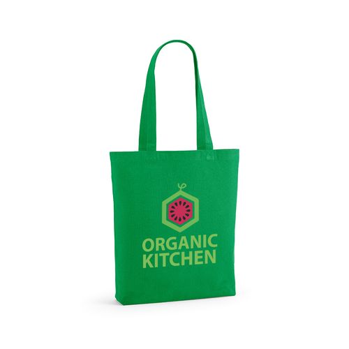 green Bolsa de compra Elbrus; rCotton de 220 gsm. Asas 65 cm y fuelle