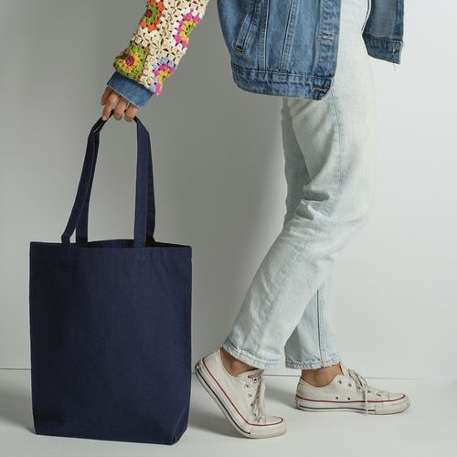 azul marino Bolsa de compra Elbrus; rCotton de 220 gsm. Asas 65 cm y fuelle