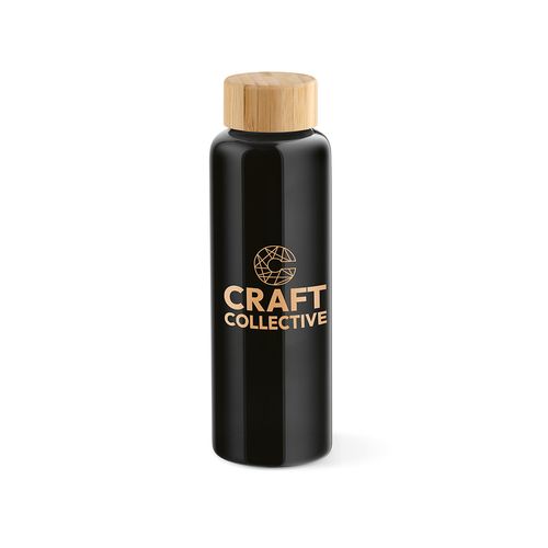 Gourde Indus en verre borosilicate,bouchon bambou 510ml. Etanche
