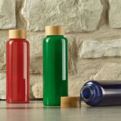 Gourde Indus en verre borosilicate,bouchon bambou 510ml. Etanche
