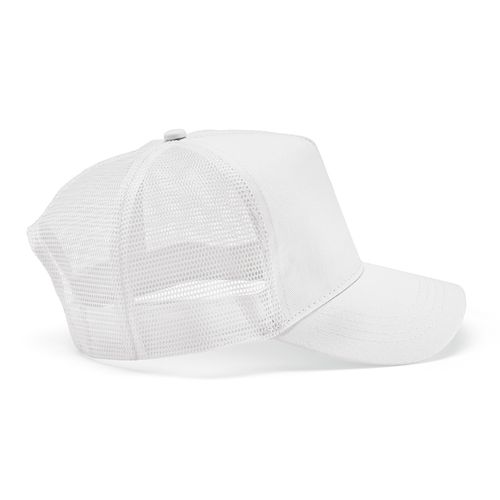 white Gorra Zappa de rPET y rCotton. 5 paneles y cierre a presión