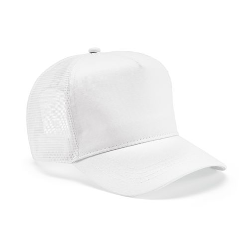 white Gorra Zappa de rPET y rCotton. 5 paneles y cierre a presión