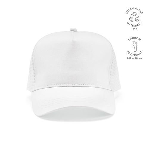 white Gorra Zappa de rPET y rCotton. 5 paneles y cierre a presión
