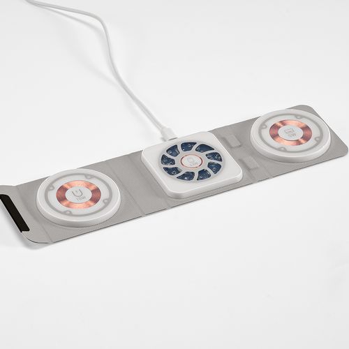 white Cargador inalámbrico Linnaeus; de rPU, 15 W. Puerto USB-C