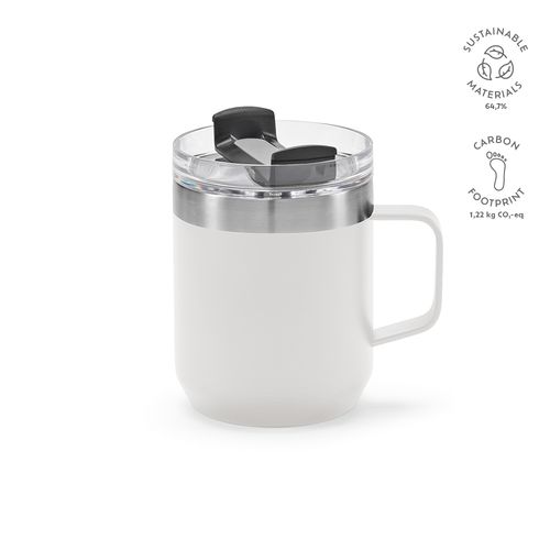 white Taza Shinano; de rInox de 440 ml. Doble pared y tapa giratoria