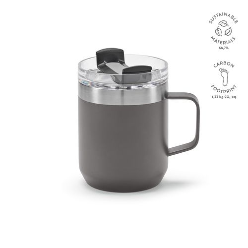gray Taza Shinano; de rInox de 440 ml. Doble pared y tapa giratoria
