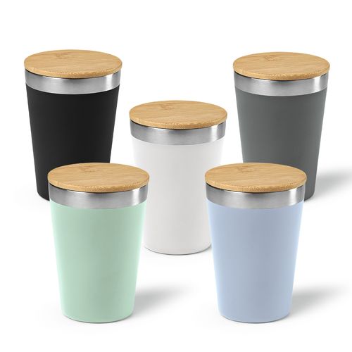 Vaso de viaje Don; rInox y tapa de bambú de 400 ml. Doble pared