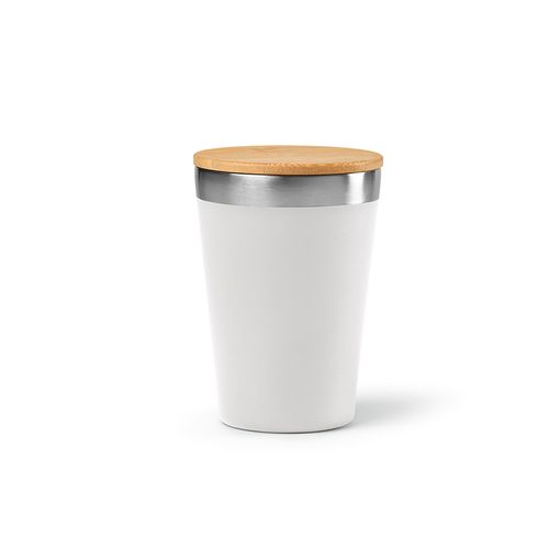 white Vaso de viaje Don; rInox y tapa de bambú de 400 ml. Doble pared