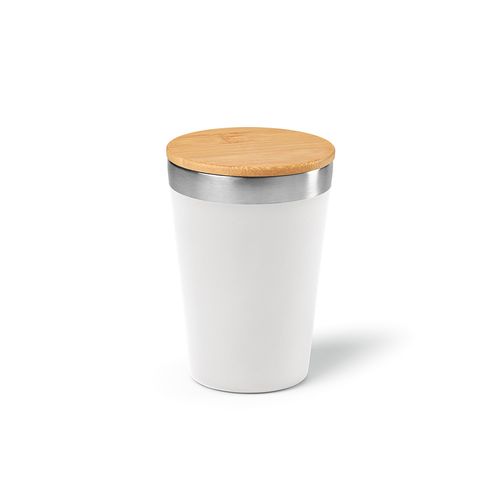 white Vaso de viaje Don; rInox y tapa de bambú de 400 ml. Doble pared
