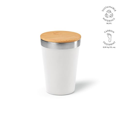 Vaso de viaje Don; rInox y tapa de bambú de 400 ml. Doble pared