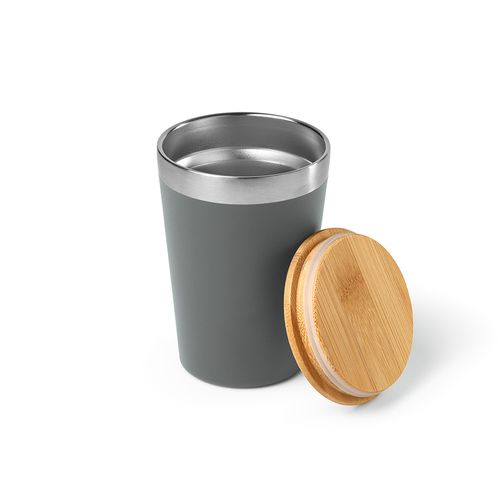 Vaso de viaje Don; rInox y tapa de bambú de 400 ml. Doble pared