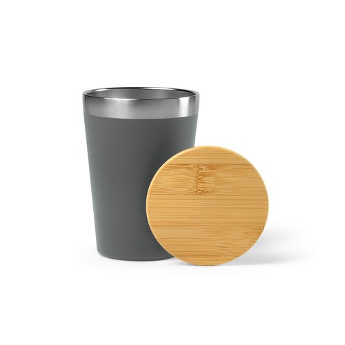 Vaso de viaje Don; rInox y tapa de bambú de 400 ml. Doble pared