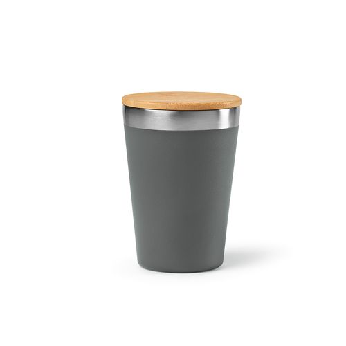 Vaso de viaje Don; rInox y tapa de bambú de 400 ml. Doble pared