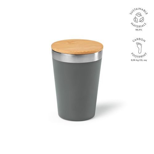 Vaso de viaje Don; rInox y tapa de bambú de 400 ml. Doble pared