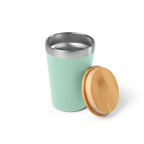 Vaso de viaje Don; rInox y tapa de bambú de 400 ml. Doble pared