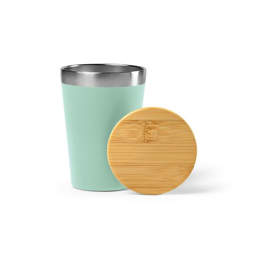 Vaso de viaje Don; rInox y tapa de bambú de 400 ml. Doble pared