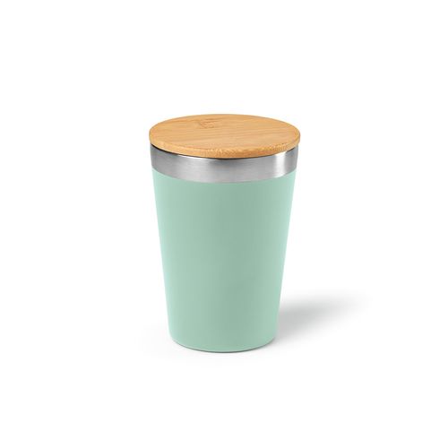 Vaso de viaje Don; rInox y tapa de bambú de 400 ml. Doble pared