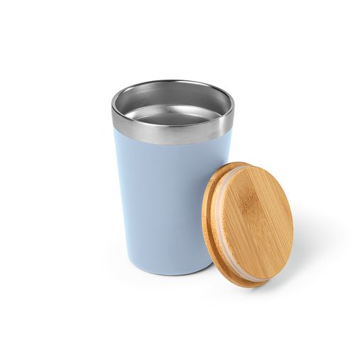 azul mate Vaso de viaje Don; rInox y tapa de bambú de 400 ml. Doble pared
