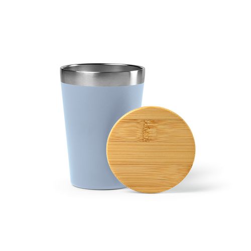 azul mate Vaso de viaje Don; rInox y tapa de bambú de 400 ml. Doble pared