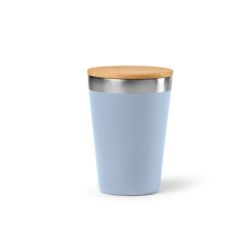 azul mate Vaso de viaje Don; rInox y tapa de bambú de 400 ml. Doble pared