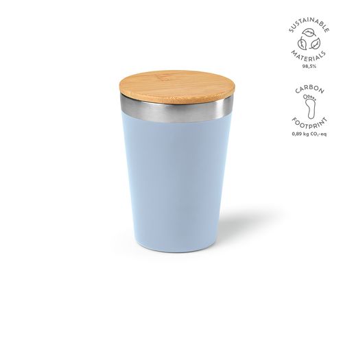azul mate Vaso de viaje Don; rInox y tapa de bambú de 400 ml. Doble pared