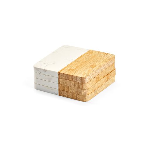 Posavasos Kahlo de mármol y bambú. Set de 4 unidades